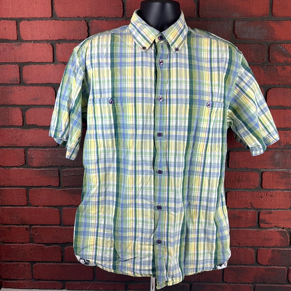 Enro Vintage‎ Shirt Mens Medium Plaid Short Sleeve Button Down